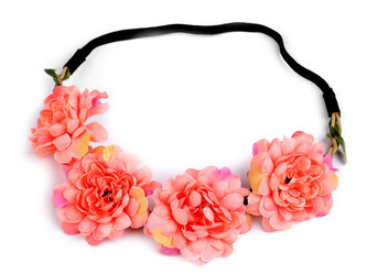 Pružná čelenka do vlasů s květy - 1 ks - 4 korálová světlá