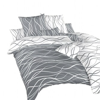 Dadka Povlečení bavlna Vlny bílé/tmavě šedé DUO 140x200, 70x90 cm