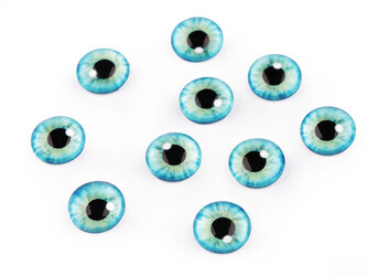 Skleněné oči k nalepení Ø10 a 12 mm - 10 ks - 8 (12 mm) tyrkysová