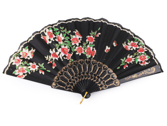 Vějíř textilní s glitry - 12 ks - náhodný vzor černá