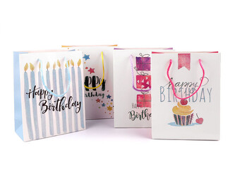 Dárková taška s glitry Happy Birthday - 4 ks - mix