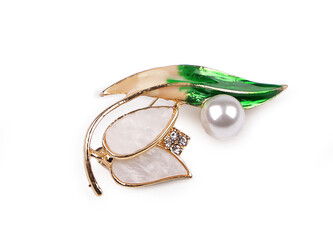 Brož s perlou - 1 ks - 1 bílá