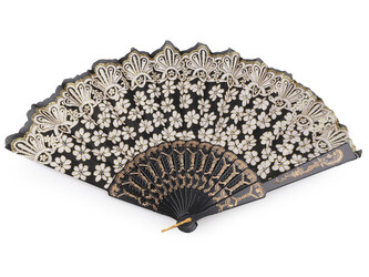 Vějíř textilní s glitry - 12 ks - náhodný vzor černá