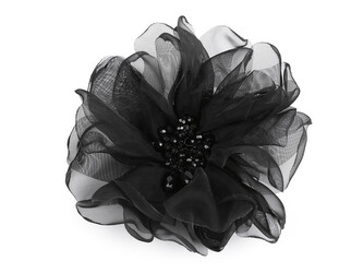 Brož květ s broušenými korálky Ø10 cm v krabičce - 1 ks - 7 černá