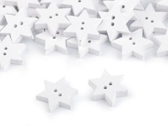 Dřevěný dekorační knoflík hvězda - 50 ks - 1 bílá