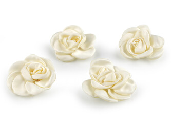 Saténový květ růže k našití a nalepení Ø5 cm - 10 ks - 2 krémová světlá