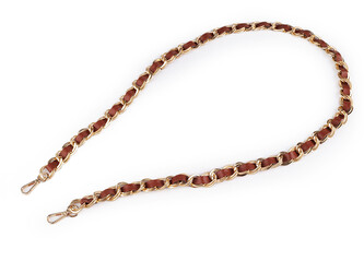 Koženkový popruh / ucho s řetízkem a karabinami šíře 2 cm - 1 ks - 1 hnědá koňak zlatá