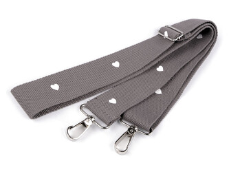 Textilní ucho / popruh na tašku s karabinami šíře 3,8 cm - 1 ks - 21 šedá neutrální srdce