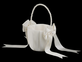 Svatební saténový košíček pro družičky, s perlami - 1 ks - 2 krémová nejsvět.