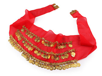 Shakira šátek penízkový monofilový 23x140 cm - 1 ks - 1 červená zlatá