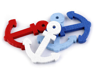 Dřevěný přívěsek kormidlo, kotva, loď k zavěšení / k nalepení 2. jakost - 50 ks - 3 mix