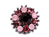 Malá brož květ s broušenými kamínky - 1 ks - 5 růžová antracit