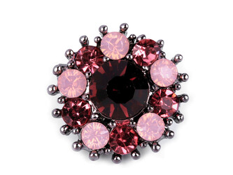 Malá brož květ s broušenými kamínky - 1 ks - 5 růžová antracit