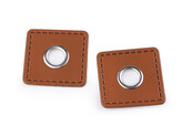 Průchodka s koženkovým čtverečkem k našití, průvlek 10 mm - 20 ks - 3 hnědá koňak