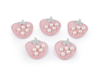 Aplikace / nášivka jahoda, srdce - 10 ks - 1 pudrová jahoda