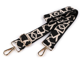 Textilní ucho / popruh na tašku s karabinami šíře 3,8 cm - 1 ks - 5 černá zlatá