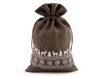 Vánoční dárkový pytlík 20x30 cm imitace juty - 10 ks - 6 hnědá tmavá