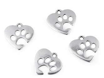 Přívěsek srdce / tlapka - 10 ks - 1 platina