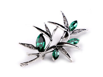 Brož s broušenými kamínky - 1 ks - 1 zelená smaragdová platina