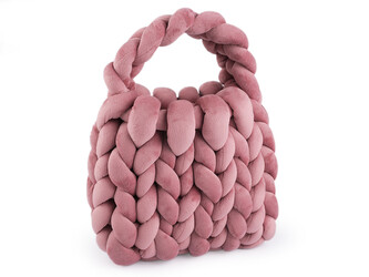 Kabelka z velvetové příze hand made 25x22 cm - 1 ks - 3 starorůžová