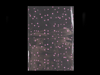 Celofánový průhledný sáček srdíčka 13x18 cm - 100 ks - 2 růžová