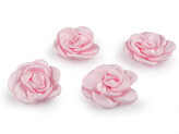 Saténový květ růže k našití a nalepení Ø5 cm - 4 ks - 3 růžová sv.