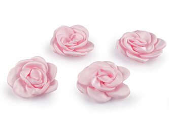 Saténový květ růže k našití a nalepení Ø5 cm - 4 ks - 3 růžová sv.