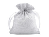Dárkový pytlík 10x13 cm organza s glitry - 10 ks - 1 stříbrná světlá