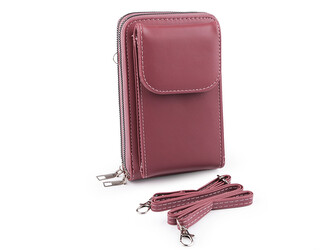 Peněženka s kapsou na mobil přes rameno crossbody 11x18 cm - 1 ks - 2 starorůžová