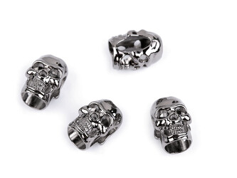 Kovová koncovka na šňůru Ø6 mm / ozdoba lebka - 10 ks - nikl černý