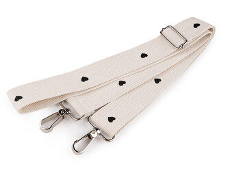 Textilní ucho / popruh na tašku s karabinami šíře 3,8 cm - 1 ks - 30 režná světlá srdce