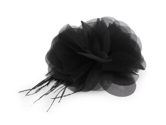 Šifónový květ s peřím k našití a nalepení Ø8-9 cm - 10 ks - 11 černá