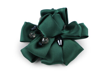 Brož saténový květ s broušenými kamínky Ø7 cm - 6 ks - 2 zelená tm.