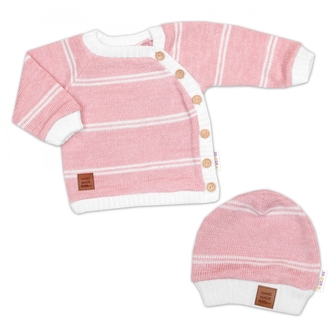 Pletená sada pro miminko s jemným proužkem 2D, lux - růžová, bílá, vel. 68; 68 (3-6m)