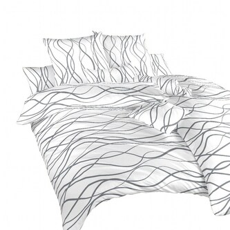 Dadka Povlečení bavlna Vlny tmavě šedé na bílém 200x200, 2x70x90 cm