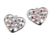 Přívěsek srdce se stromem života a broušenými kamínky 26x30 mm - 2 ks - 1 platina