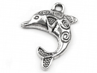 Přívěsek delfín 25x30 mm - 200 ks - platina s patinou