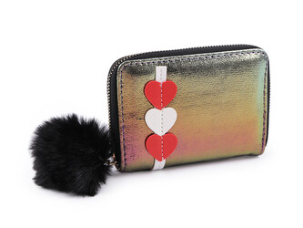 Dívčí peněženka metalická s bambulí 9x13 cm - 1 ks - 4 multikolor