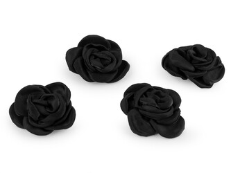 Saténový květ růže k našití a nalepení Ø5 cm - 4 ks - 7 černá
