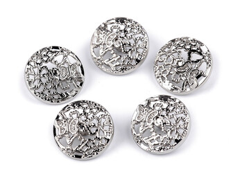 Kovový knoflík velikost 28", 34" s motýlkem a kamínky - 20 ks - 2 (34") nikl