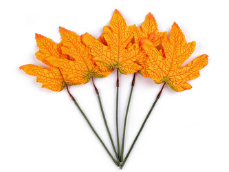 Umělý list na drátku k aranžování - 5 ks - 1 oranžovožlutá