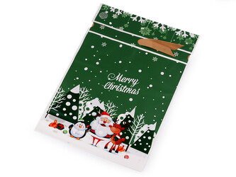 Sáček s atlasovou stuhou vánoční 23x33 cm - 5 ks - 4 zelená