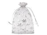 Vánoční dárkový pytlík vločky 13x18 cm organza - 10 ks - 6 šedá nejsvětlejší stříbrná