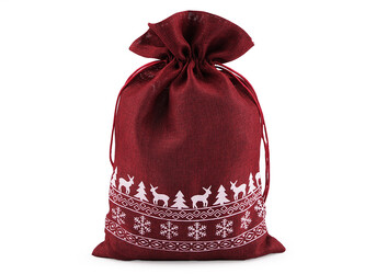 Vánoční dárkový pytlík 20x30 cm imitace juty - 10 ks - 4 bordó