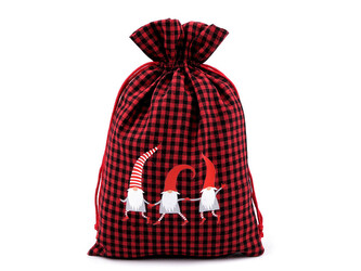 Dárkový pytlík káro skřítek 20x30 cm - 1 ks - červená