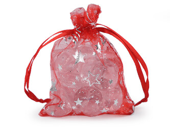 Dárkový pytlík hvězda 7x8,5 cm organza - 100 ks - 2 (7x8,5cm) červená stříbrná