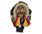 Závěsná dekorace Indiánský náčelník s vlkem 45 cm - var. D