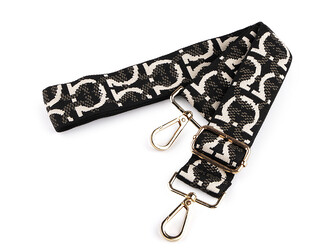 Textilní ucho / popruh na tašku s karabinami šíře 3,8 cm - 1 ks - 7 černá zlatá