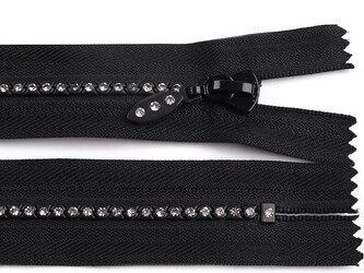 Kostěný zip No 4 délka 16 cm se štrasovými kamínky - 1 ks - 322 černá