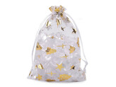 Dárkový pytlík 10x14,5 cm organza - 10 ks - bílá zlatá